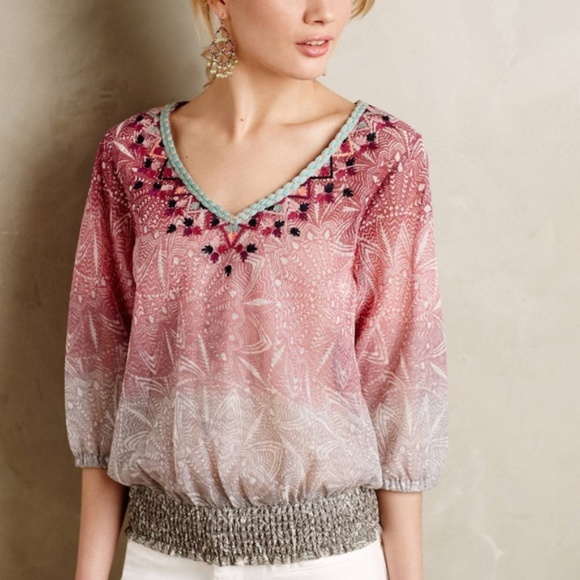 Anthropologie Tops - Anthropologie Arembepe Embroidered Pink Ombre Top